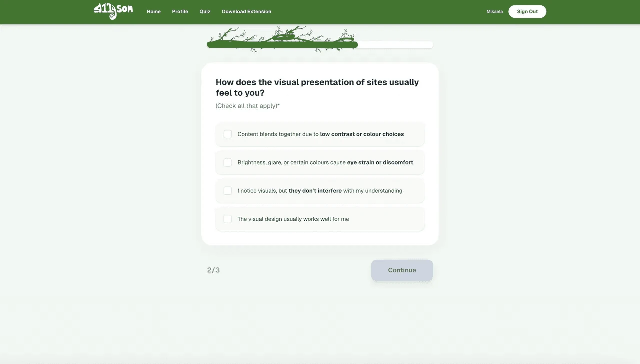 A11yson onboarding quiz