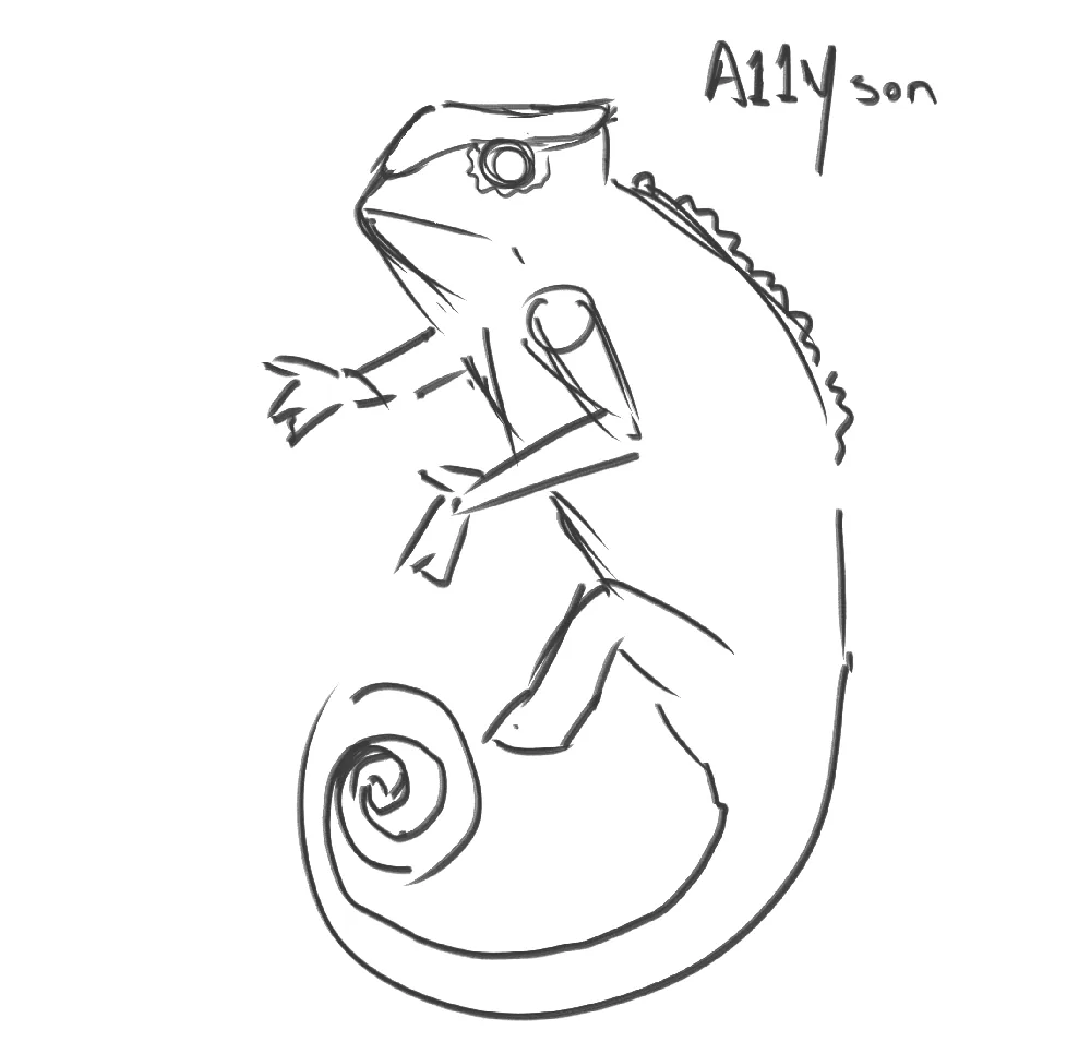 Chameleon sketch with the A11yson wordmark