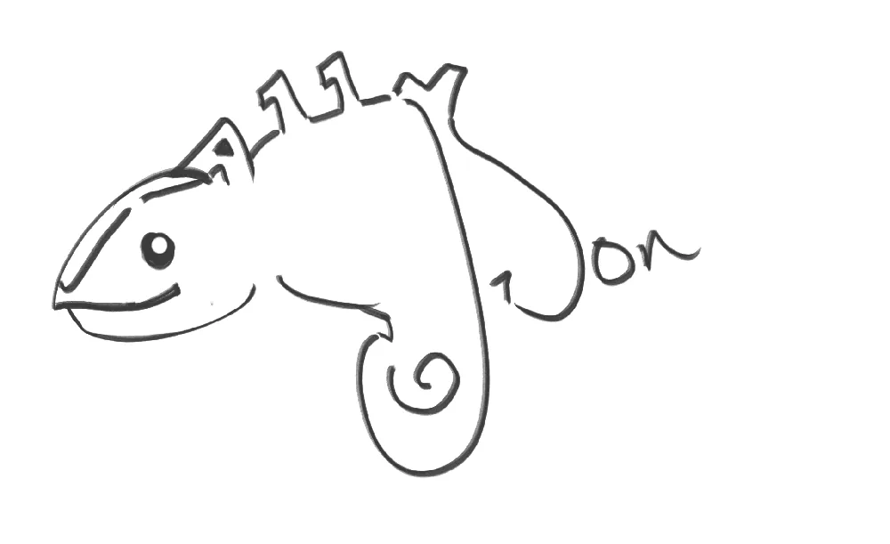 Chameleon wordmark sketch with curled tail
