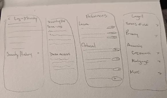 Sketch: security history and settings screens